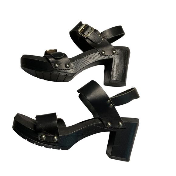 Dune London Black Italian Leather Double Strap Chunky Heel Sandals Size 39 (8) - Picture 8 of 16
